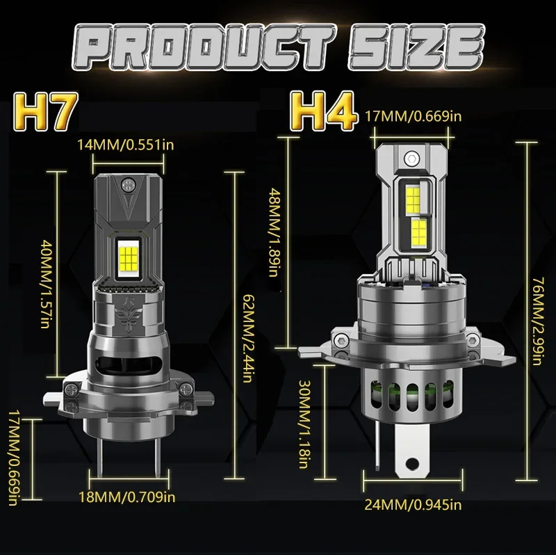 H7 H4 LED 캔버스 라이트 1:1 미니 사이즈 자동차 헤드라이트 팬 포함 800000LM 초고휘도 무선 터보 안개등 6000K 자동차 램프
