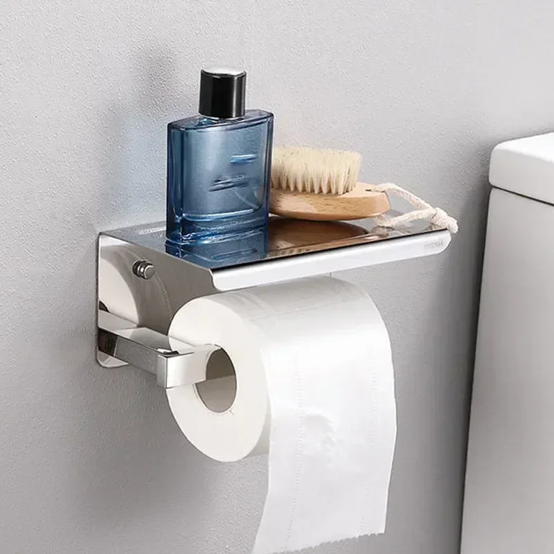 Toilet Paper Holder Toilet Roll Holder 304 Stainless Steel with Phone Shelf