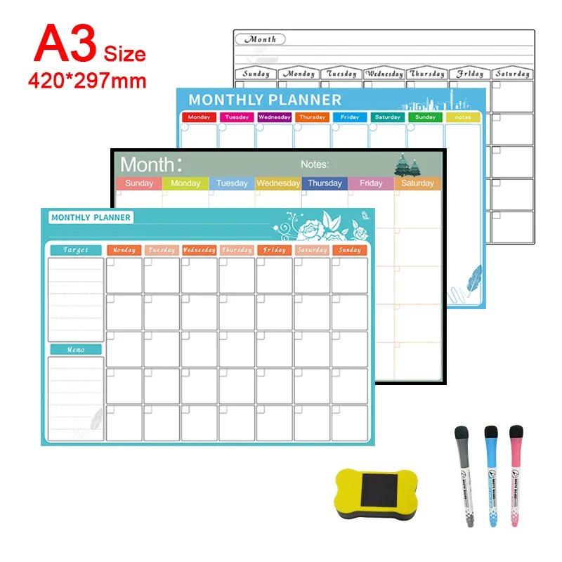 A3 Dry Erase Magnetic Monthly Weekly Planner Calendar Markers Whiteboard Fridge Magnet Daily Message Memo Refrigerator Sticker magnetic calendar dry erase whiteboard magnetic whiteboard magnetic dry erase board