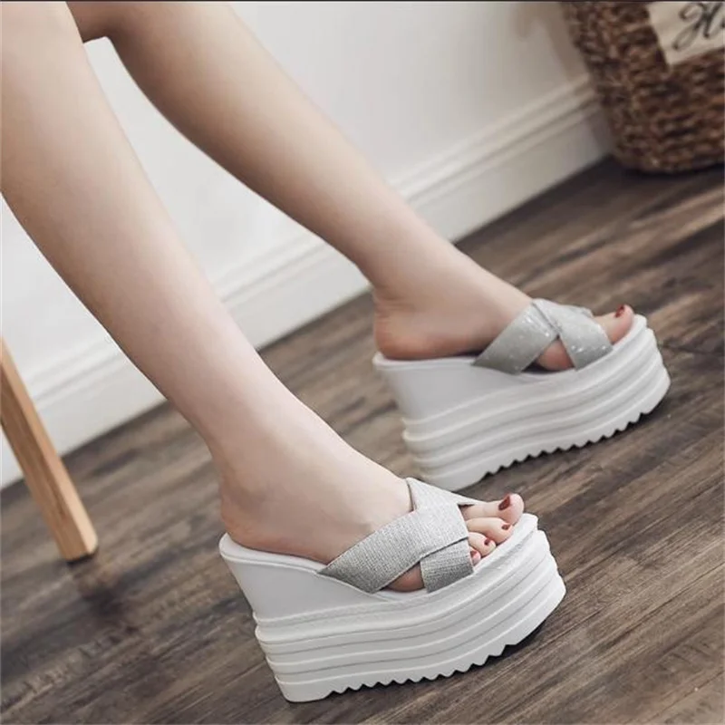 

13CM wedge high heel hollowed-out rhinobarn waterproof platform muffin thick bottom fish mouth women's shoes with elevating flip