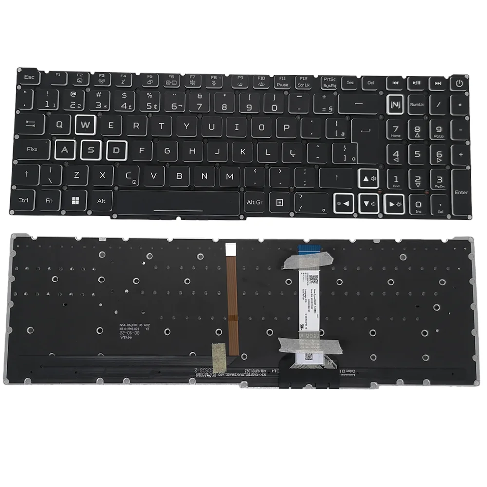 Teclado Retroiluminado para Acer Nitro be Azerty Pt-br Ita Rgb An51754 An51741 An515-45 Helios 300 Ph315-54 Lg05p N16b3l