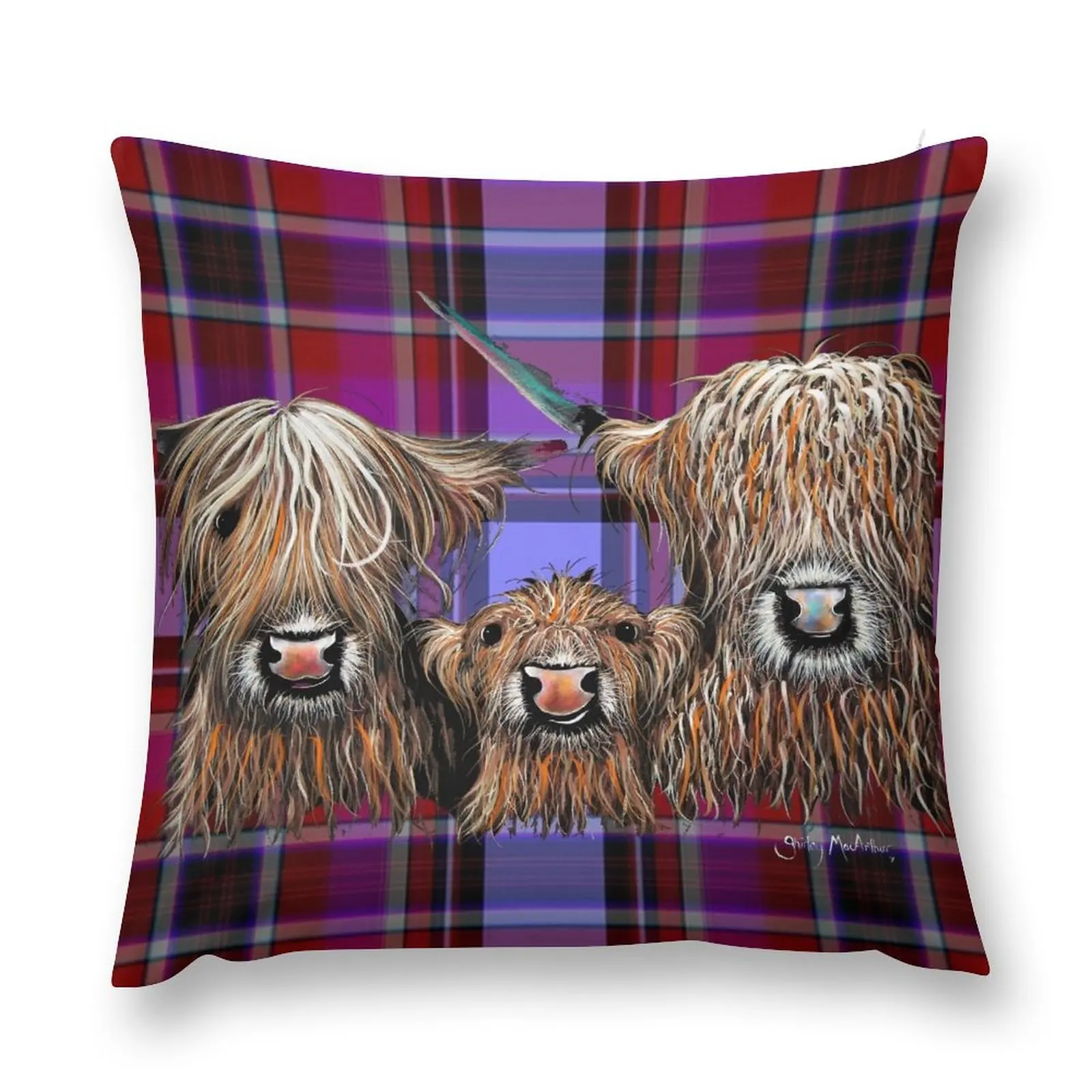 

SCoTTiSH HiGHLaND CoW ' TaRTaN We 3 CooS P ' BY SHiRLeY MacARTHuR Throw Pillow Decorative Sofa Cushion Throw Pillow Covers