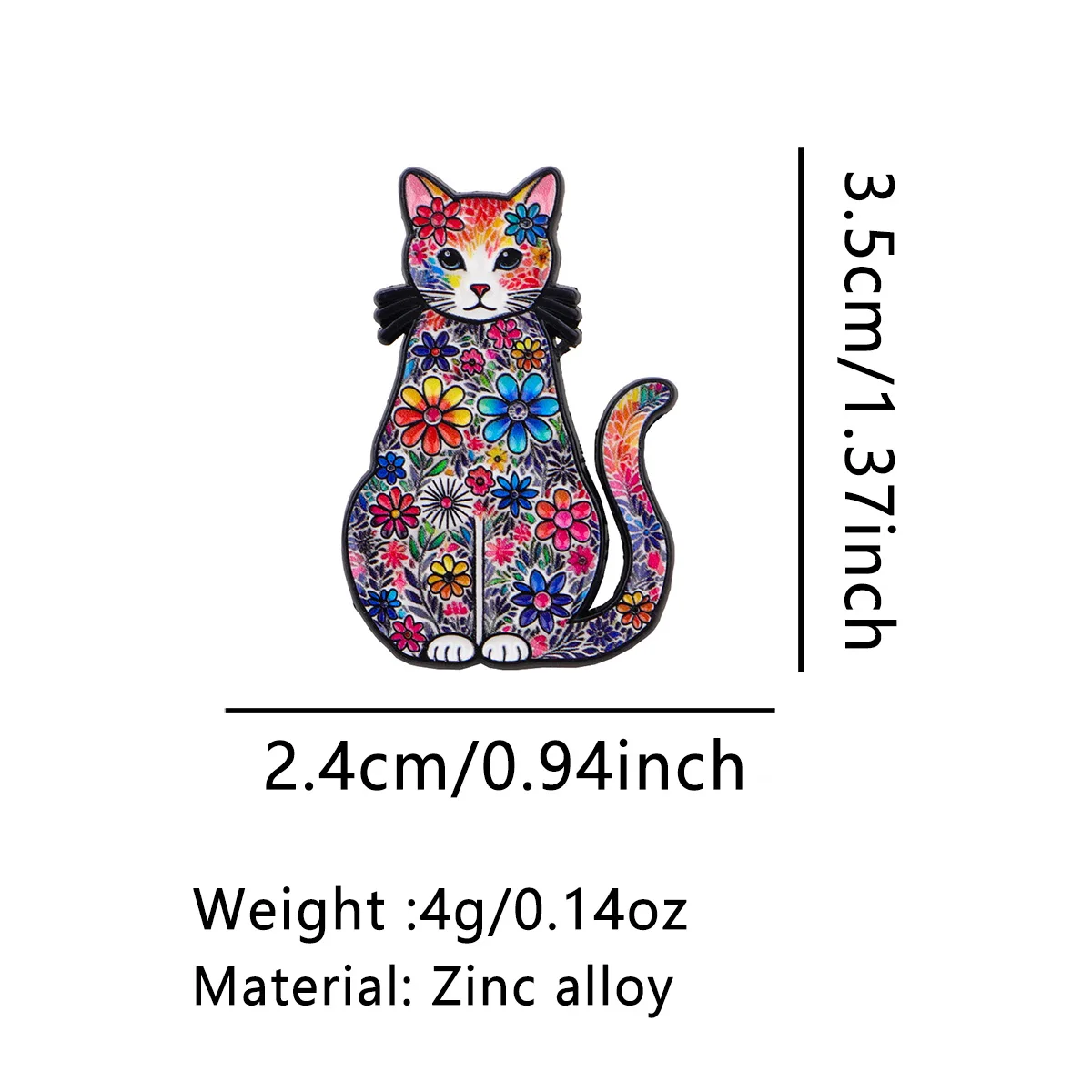 Niedliche Blumen-Katzen-Emaille-Anstecknadel, Bunte Blumen-Tier-Brosche, Anstecknadel für Rucksäcke, Hüte, Taschen, Ästhetisches Geschenk für Katzenliebhaber, Schmuck – Detail 1