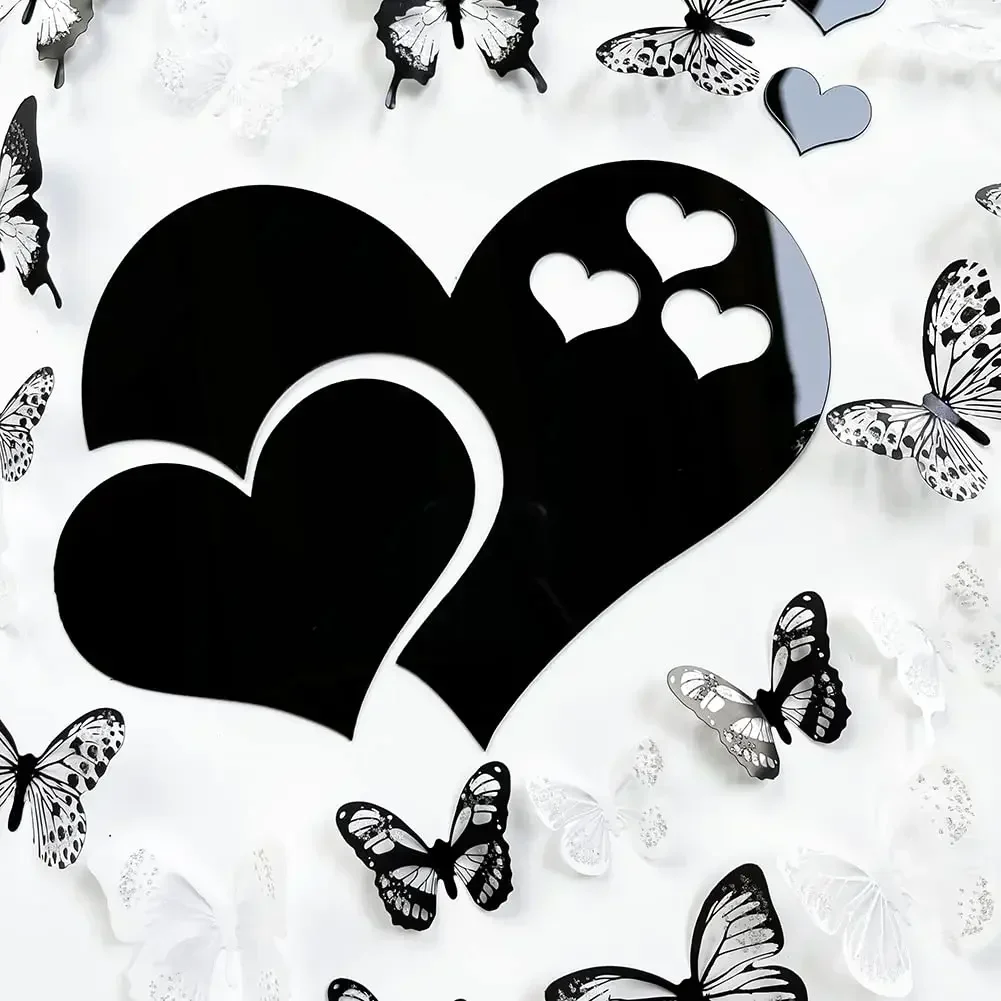 Wall Sticker 3D Glass Mirror Hearts DIY Self-adhesive Wedding Background Home Room Decoration