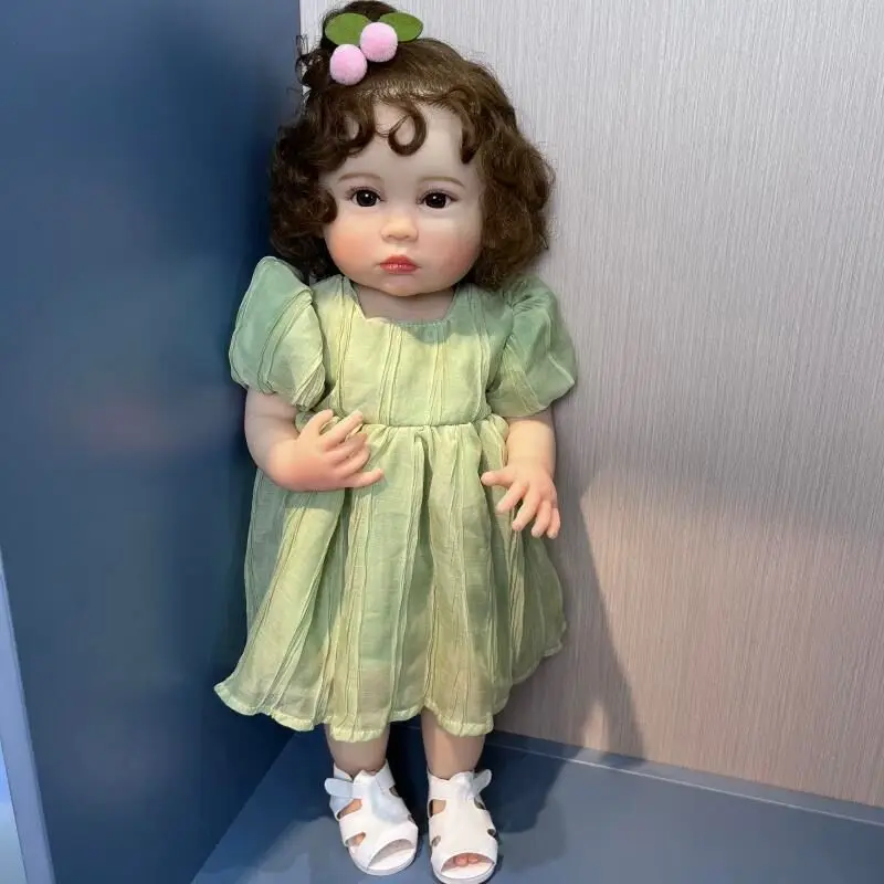 

55CM Julieata Soft Silicone Full Body Lifelike Real Touch Reborn Baby Girl with Little Wavy Hair Toddler Princess Doll