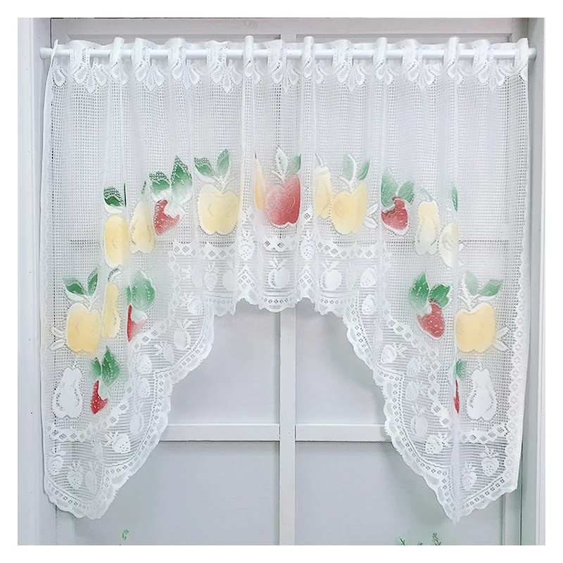 1pc nordic דפוס פרי לבן חצי תחרה וילון קפה ארוגים עבור חדר אמבטיה קטן