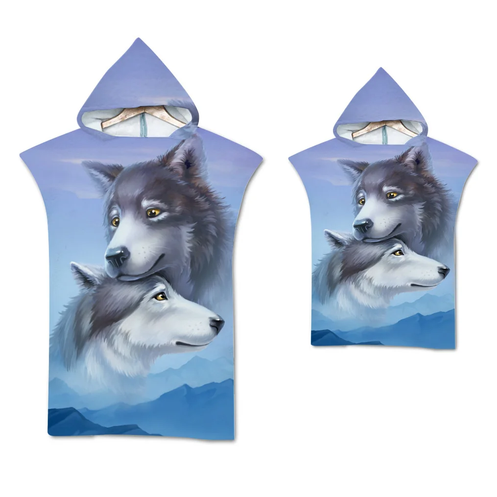 Bath Towel Wolf Beach Towel Quick Dry Hooded Cloak Wetsuit Adult Child