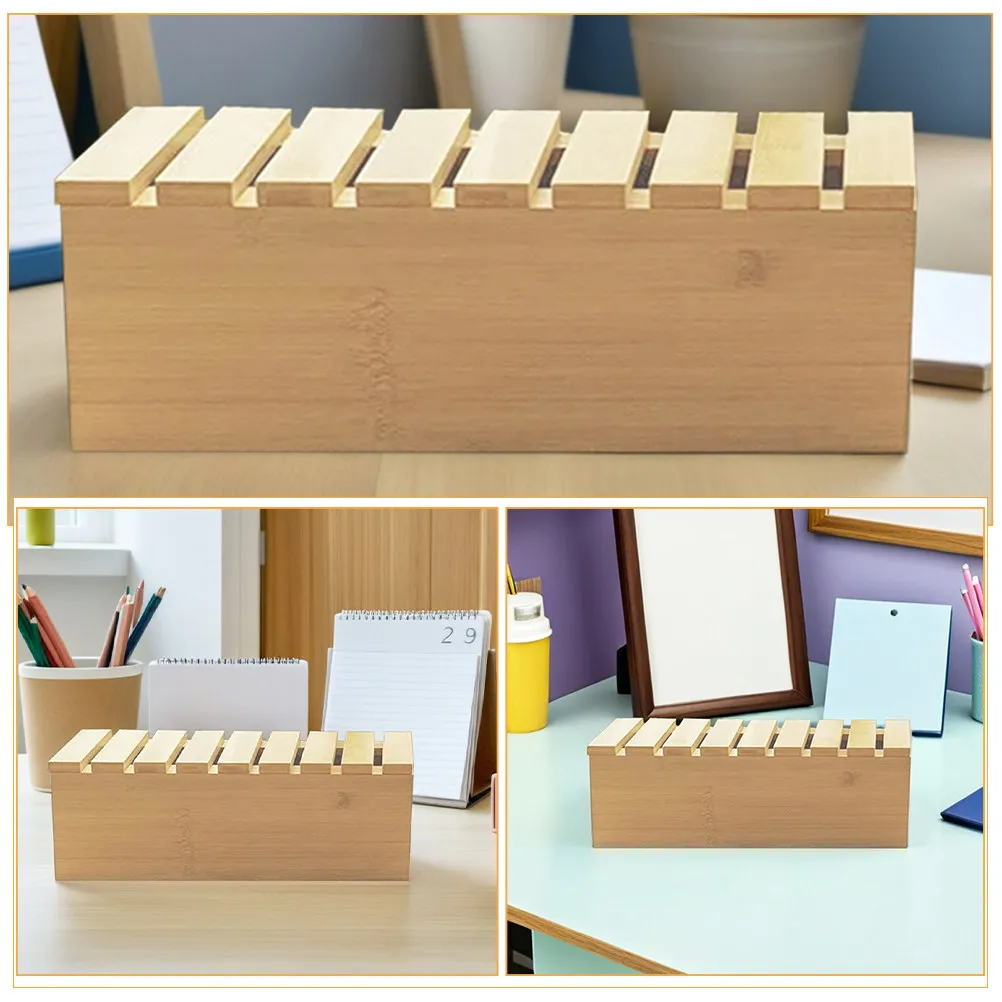 나무 데스크탑 정리함 케이블 박스 멀티탭 코드 정리함 휴대폰 거치대 포함 사무실/가정용 책상 케이블 정리함 박스