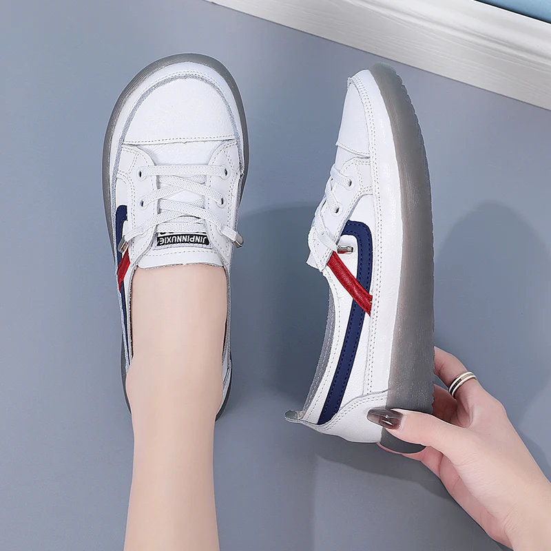Women Shallow Mouth Leather Elastic Flat Casual Shoes