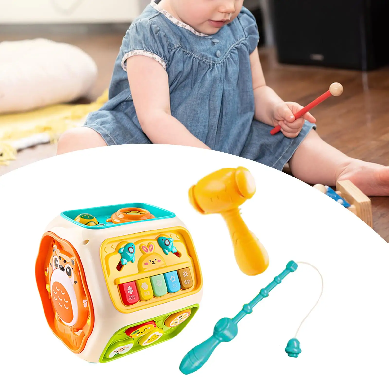 Children's Hand Beat Drum Set with Lights and Sounds Activity Center for 1 2 3 4 Year Old Kids Preschool Toddlers Birthday Gifts