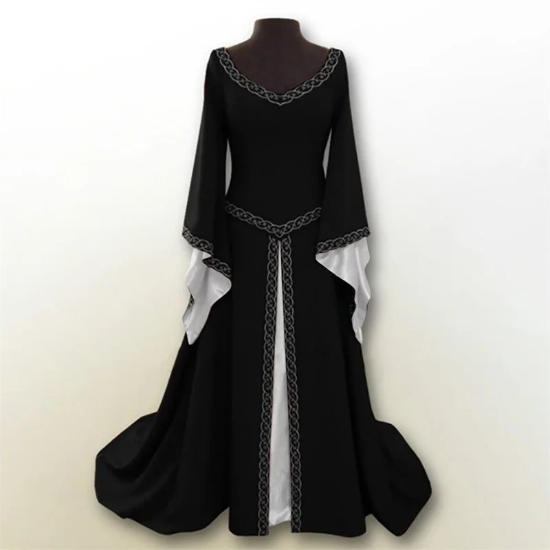 Robe de Costume Médiéval Vintage pour Femme, Corset, Taille Rétro, Renaissance, Maxi, Rinçage, Longue, Halloween, Cosplay