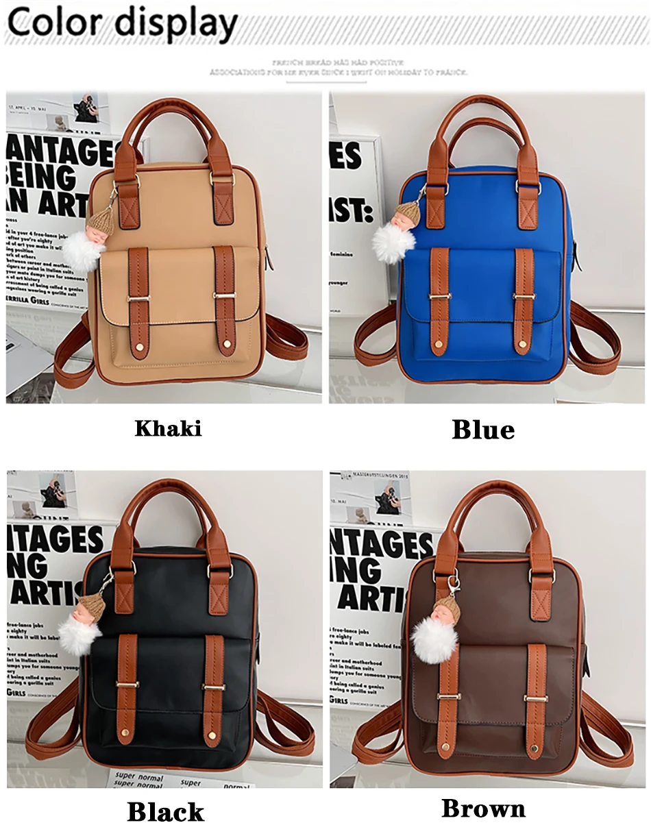 2022 Large Capacity Solid Color Backpack High Quality Leather Shoulder Bag Women Famous Designer Bags New Plush Pendant Backpack