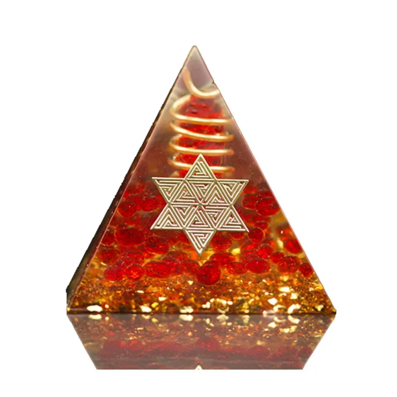 Red Coral Orgonite Pyramid Crystal Energy Generation Converter Of Orgone Pyramid Ornament Chakras Reiki Healing Star Of David 7 pcs sacred geometry metal stickers delicate flower of life chakras stickers pyramid art resin filler supplies