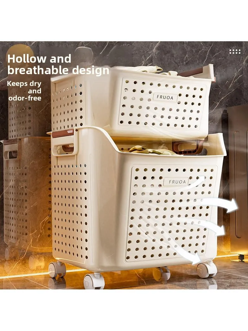 Double Layer Large Capaci Plastic Laundry Basket Toy Buet Batoom Storage Caddy with Wheels Dir Clothes Hamper