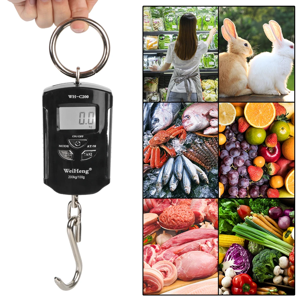 Portable Double Accuracy Crane Scale Backlight Hanging Hook Scales Heavy Duty Electronic Weighing Scale Weight 200kg/100g
