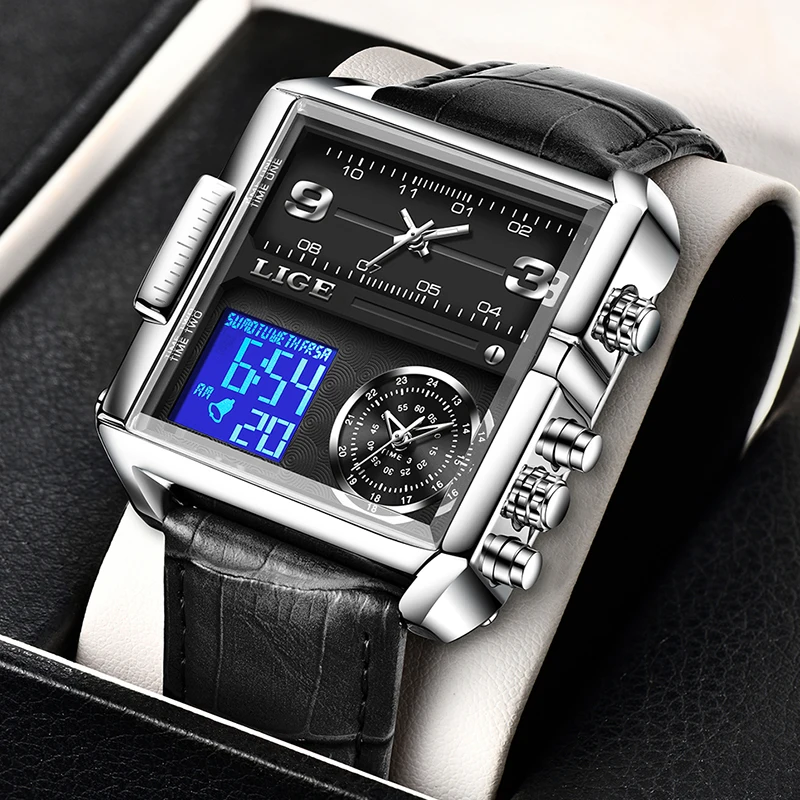 

LIGE Casual Sport Men Watch Luxury Brand Waterproof Man Wristwatch Quartz Military Digital Dual Display Clocks Relogio Masculino