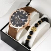 2PCS Men'sFashion Classic Mens Watches Versatile Trend Business Calendar Belt Quartz Watch Alloy Lion Bracelet 6