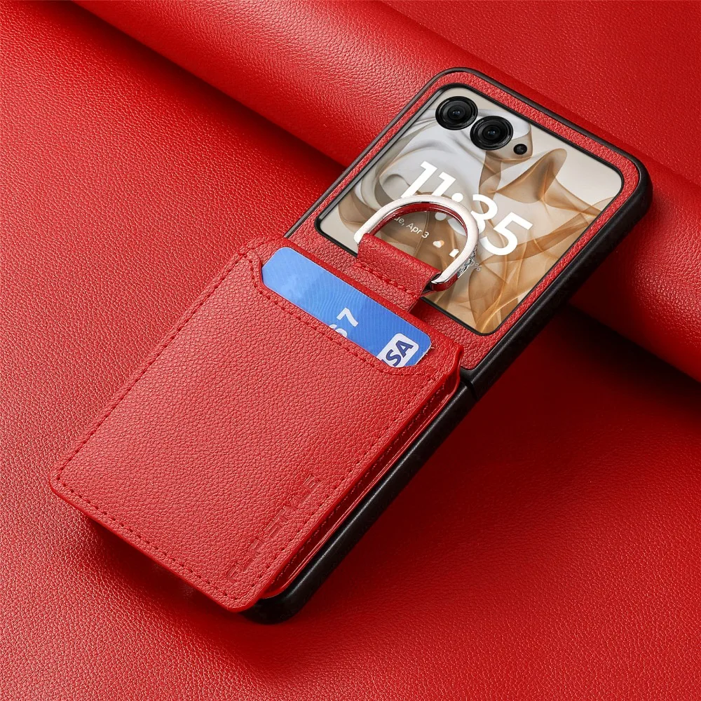 Premium PU Leather Phone Case with Finger Ring, Card Slot & Wallet Holder