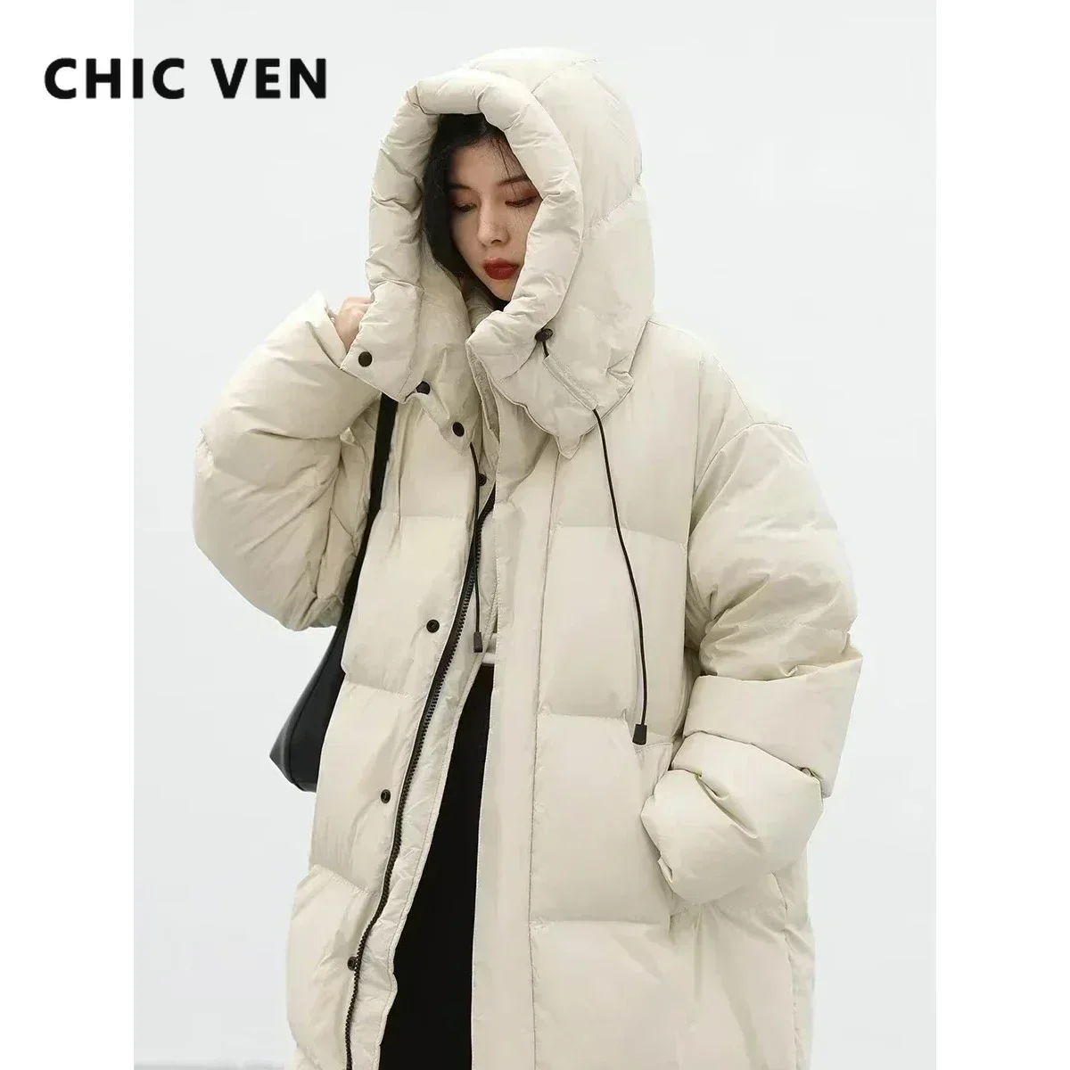 CHIC VEN Women's Down Coats Korean Loose Hooded Thick Warm Long Down Jacket Winter Coat for Women Female Parkas Outerwears 2024 3