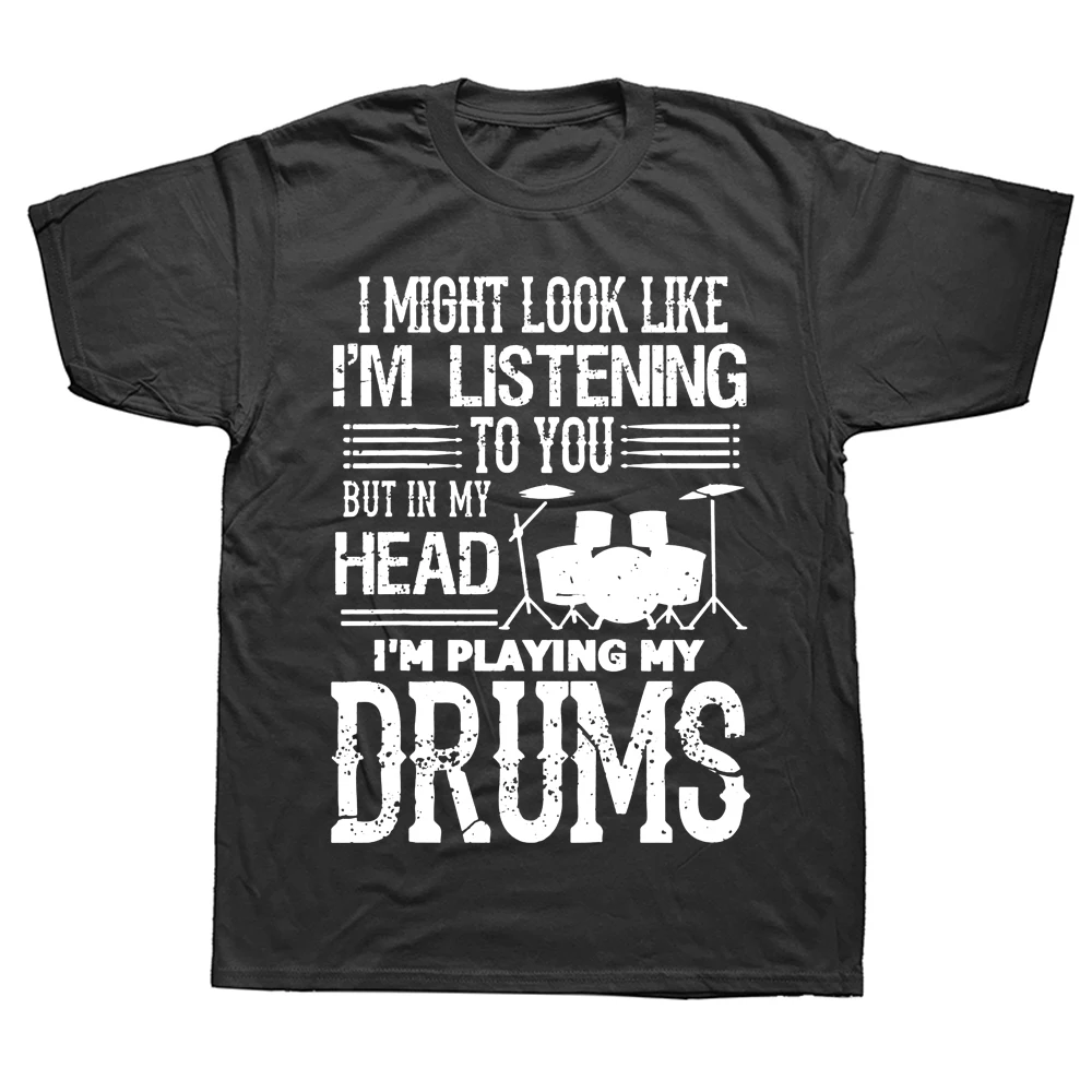 

Новинка потрясающая в моей голове я играю в барабане футболки с графическим рисунком хлопковая уличная одежда с коротким рукавом подарки на день рождения Футболка