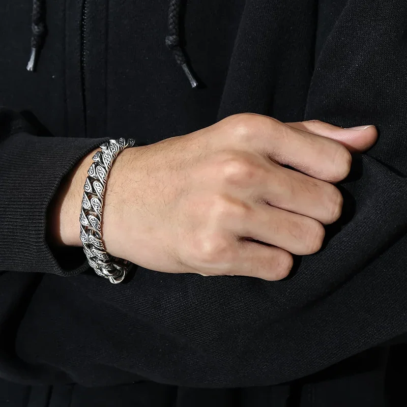SILVER&Leather メンズブレス Hand Mede ステンレス レザーブレスレット 龍 本革 [b808] | すべての商品