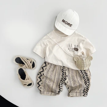 سترة أرنب كرتونية للأطفال ، بلوزة بأكمام قصيرة ، تي شيرت من القطن الخالص ، نسخة كورية ، من عمر 1 إلى 5 سنوات ، الصيف 2