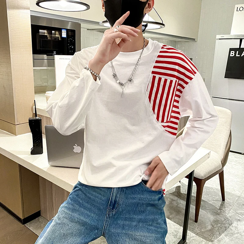 

Men 2022 Spring Autumn New Casual Pullover Hoodies Tops Men's Streetwear Sweatshirts Male O-Neck Patchwork Loose Hoodie G321