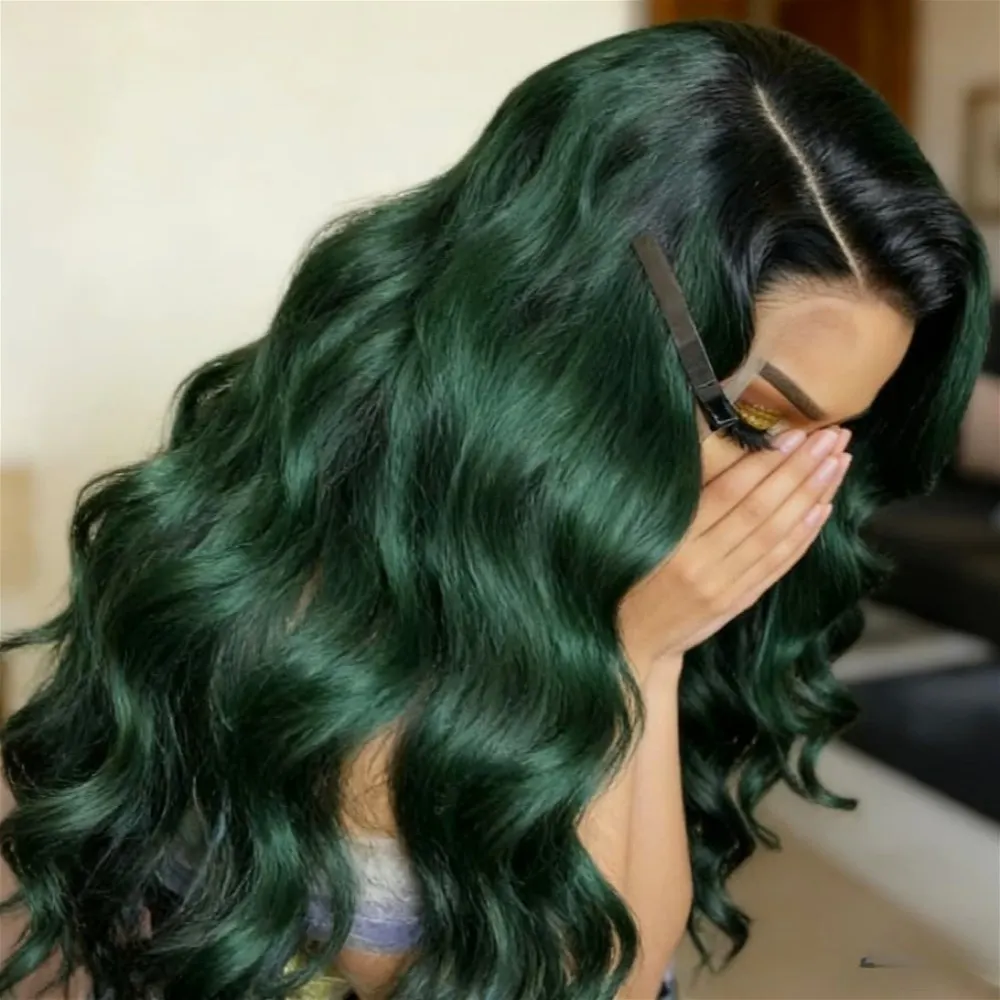 Ombre Green Body Wave Lace Front Wigs 13x4 HD Transparent Lace Front Wigs Human Hair with Baby Hair 250 Density Lace Front Wigs 2