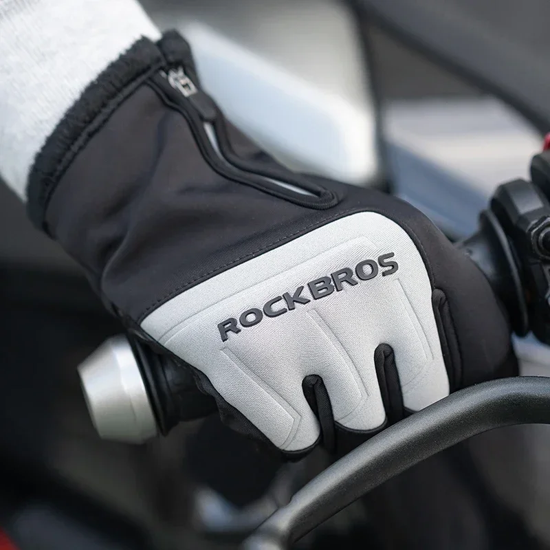 ROCKBROS Winter Warm Gloves Touch screen Cycling Gloves Full Finger MTB Bike Non Slip Silicone Palm Thermal Ski Gloves 3