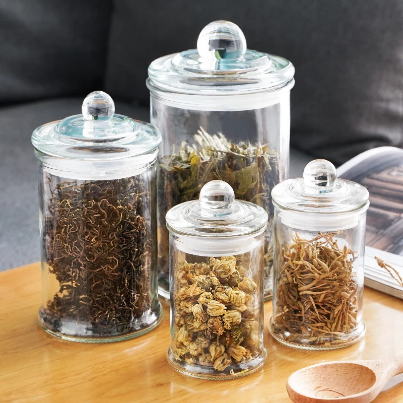 Minimalist Transparent Sealed Glass Jar Storage Jars with Lids Tea Caddy  Candy Pots Desk Decoration Spice