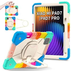 Colorful Kids Tablet Cover with Strap - Durable TPU Silicone+PC Protection for Xiaomi Pad 7Pro 2024 (Colorful blue)