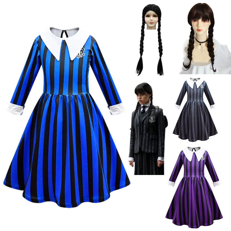 Wednesday Addams Cosplay Kostiumy Dla Dzieci Sukienki Dla Dziewczynek Morticia Addams Rodzina Sukienka Dla Dziewczynek Na Imprezę Ubranka Dla Dzieci K
