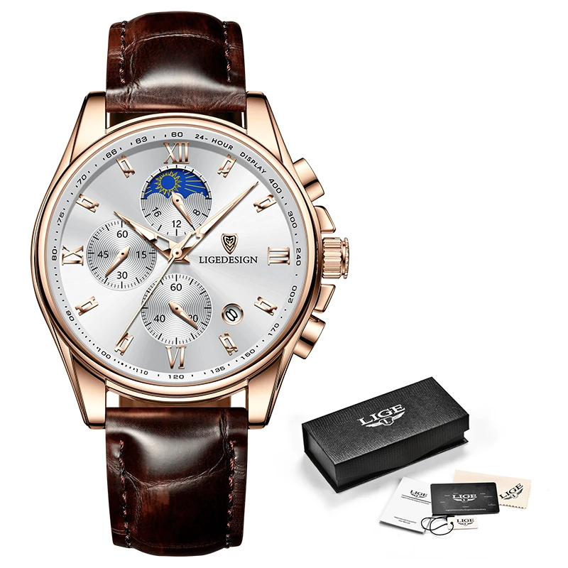 LIGE Top Brand Luxury Mens Watch Fashion Leather Man Wristwatch Sport Casual Watch For Men Waterproof Chronograph Luminous Clock