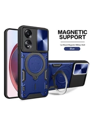Premium Phone Case with Metal Swivel Stand and Slide Camera Protector for OPPO Reno10 (Blue)