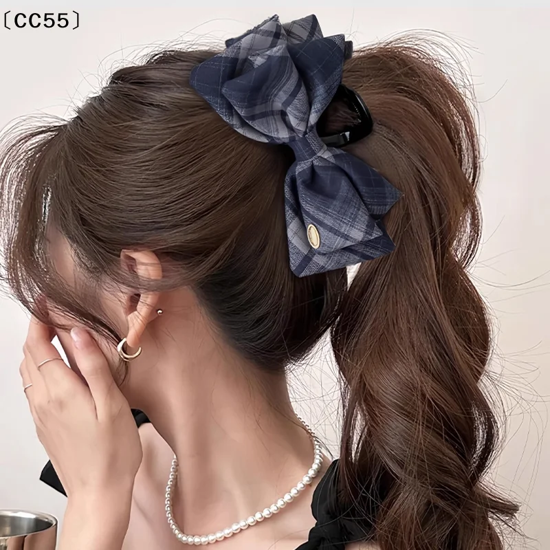 Fashion Retro Plaid Shark Clip Korean Temperament Bow Ponytail Clip Hair Accessories〔CC55〕