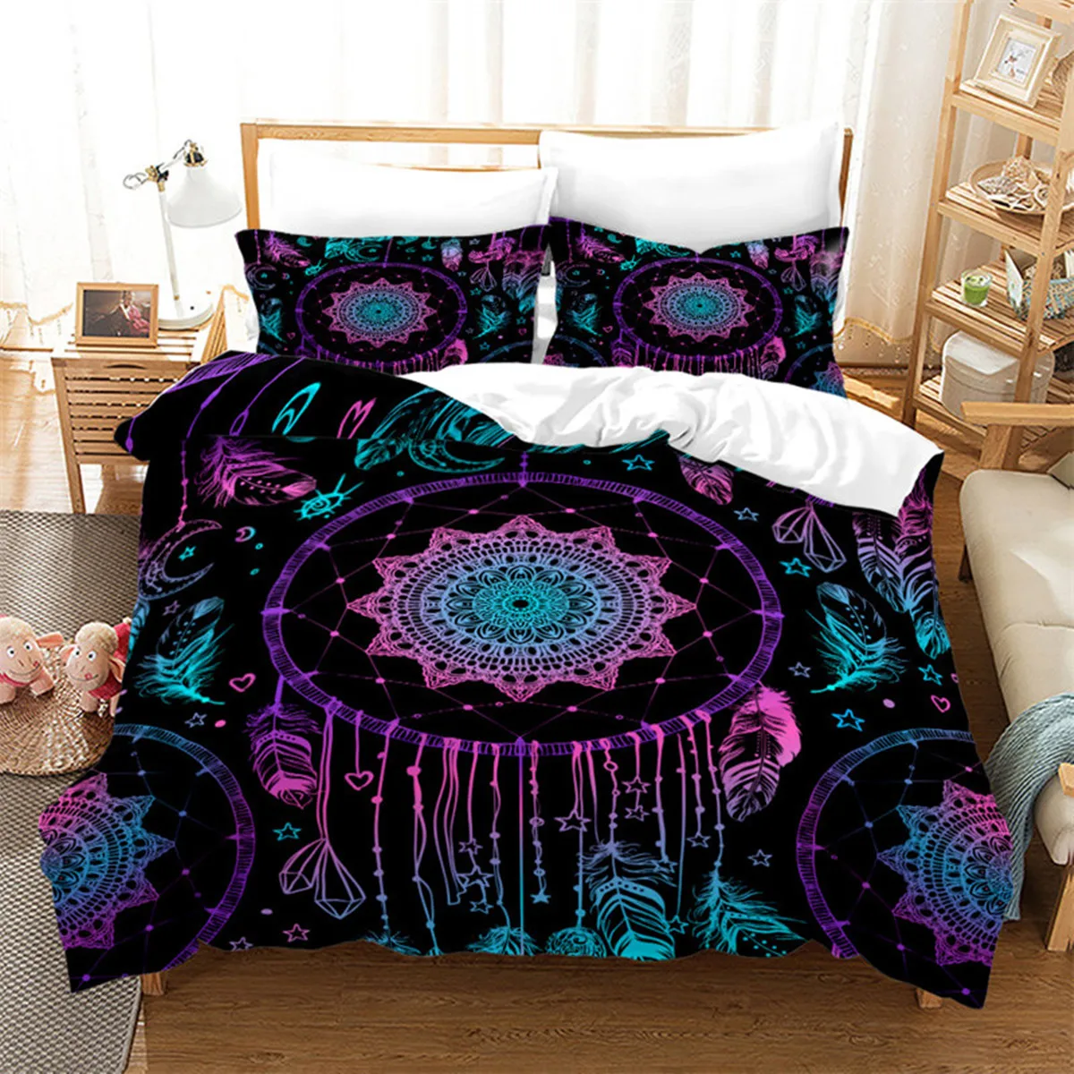 

Microfiber Exotic Animals Duvet Cover Bohemia Mandala for Women Men Kids for Bedroom Decorations Wolf Dreamcatcher Queen King