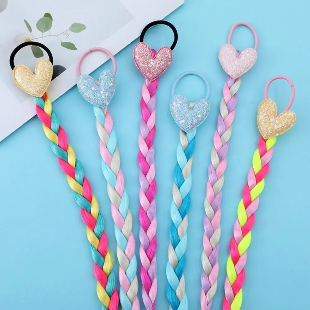Synthetic Girls Braided Ponytail Love Heart Sequined Colorful Braid Headband Hair Ornament Rubber Bands Kids Cartoon Ponytail 3