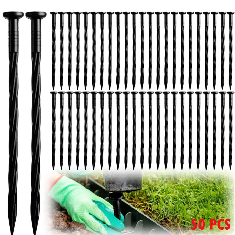 50PCS Plastic Lawn Stakes 20cm Length Landscaping Anchoring Spikes Garden Netting Ground Stake For Paver Edging Weed Barriers Garden Staples Plant Stakes
