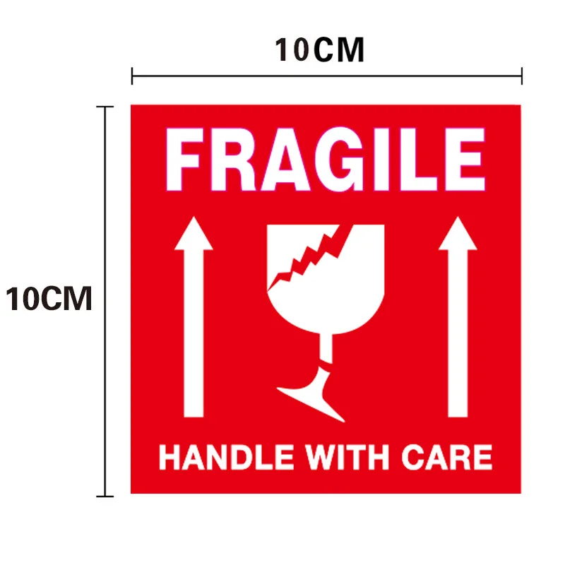 100Pcs 10X10cm Fragile Warning Label Sticker Logistics Accessories Warning Sign Handle With Care Keep Express Label Adhesive