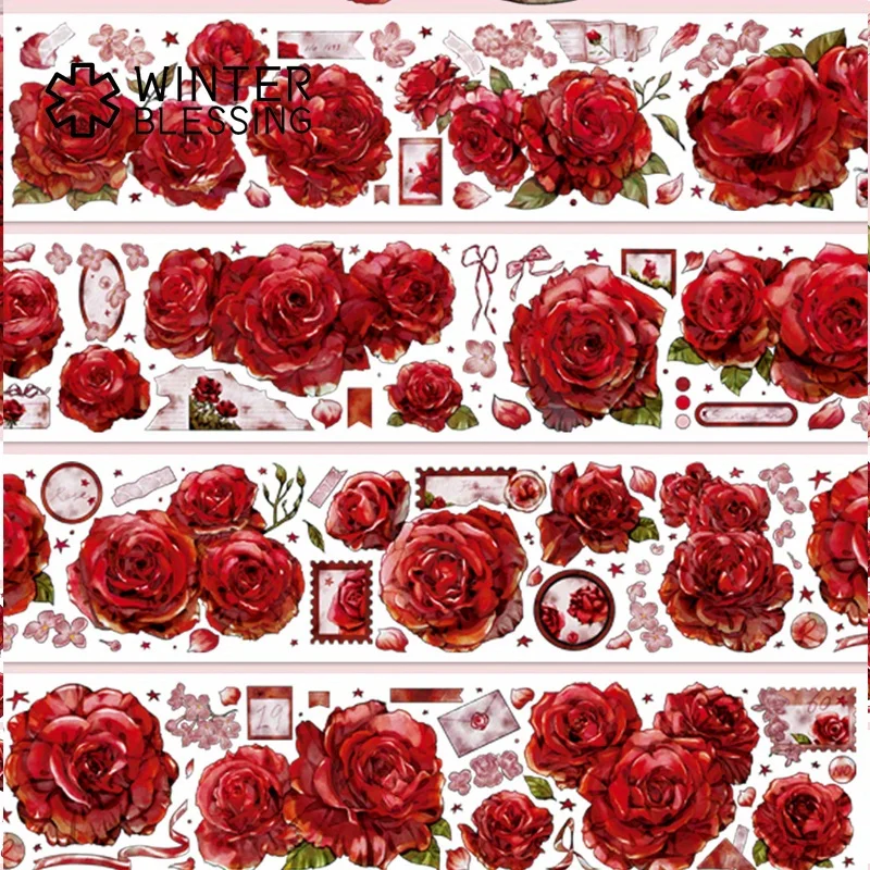 2m Laser PET Washi Tape Red Rose Transparent Roll Sticker Decorative Adhesive Tape For Scrapbooking Journal Aesthetic Stationery 3
