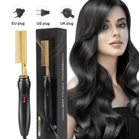 Professional Hair Straightener For Wigs Heated Comb Electric  Heating Hot Comb Hair Styling Straightening Curling Comb 1