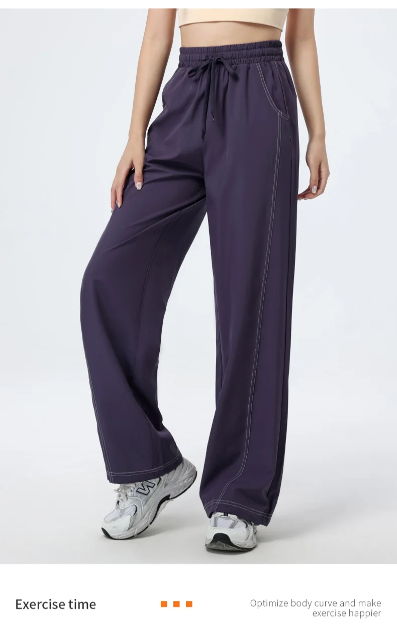 Women's Sports Pants, Baggy Straight Track Pants, Striped Joggers with Pockets, Women Breathable Wide Legs Sweatpants 11 Sf02342475a744379a169cb6ca46bb8534