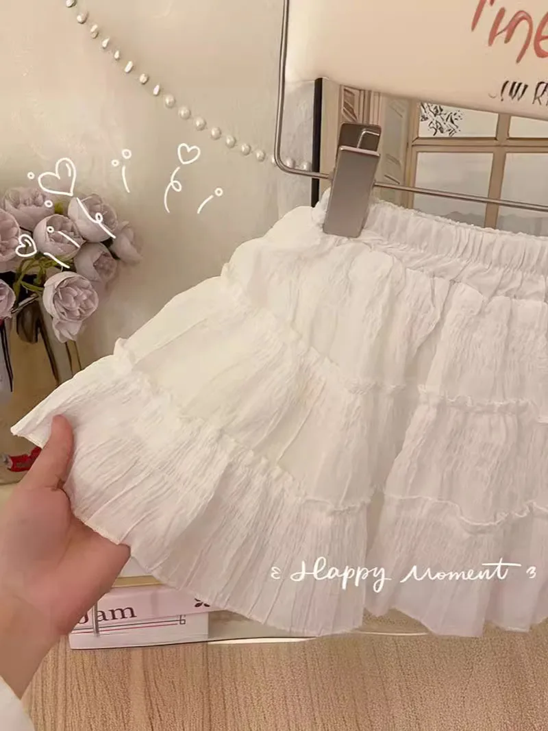 Girls Summer Short Skirt Cute Solid Color Lace Kids Skirt