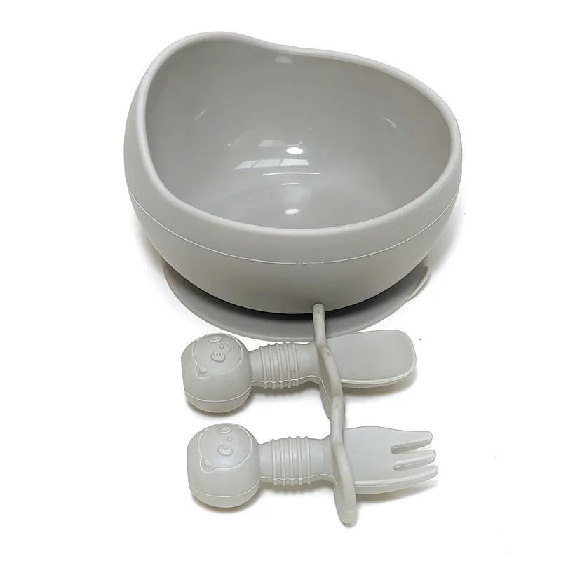 3pcs Silicone Complementary Bowl Baby Silicone Bowl Baby Fork Spoon Set Children's Autonomous Complementary Silicone Meal Plate