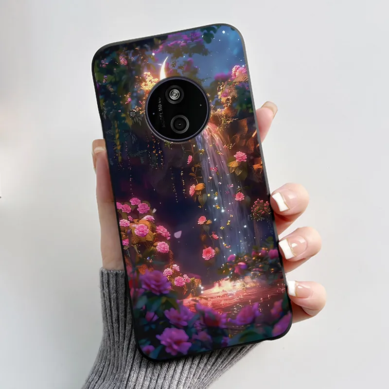 Aesthetic Shockproof Black Silicone Case with Sunset Pattern
