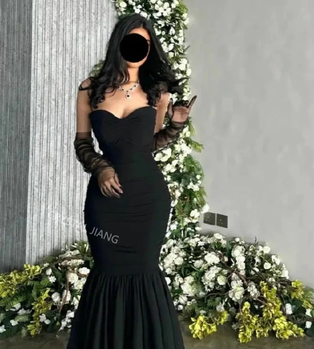 

Женское вечернее платье с юбкой годе, черное Тюлевое платье без бретелек с рукавами, платье для выпускного вечера