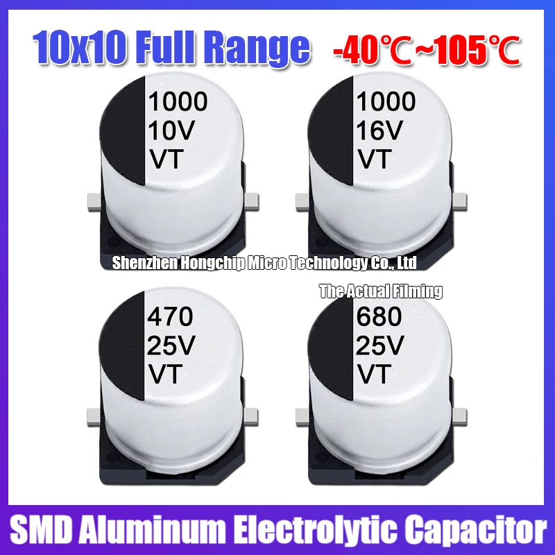 10PCS 10X10 10V-63V SMD Aluminum Electrolytic Capacitor 100UF-1000UF 2P 10*10.5MM &plusmn;20%