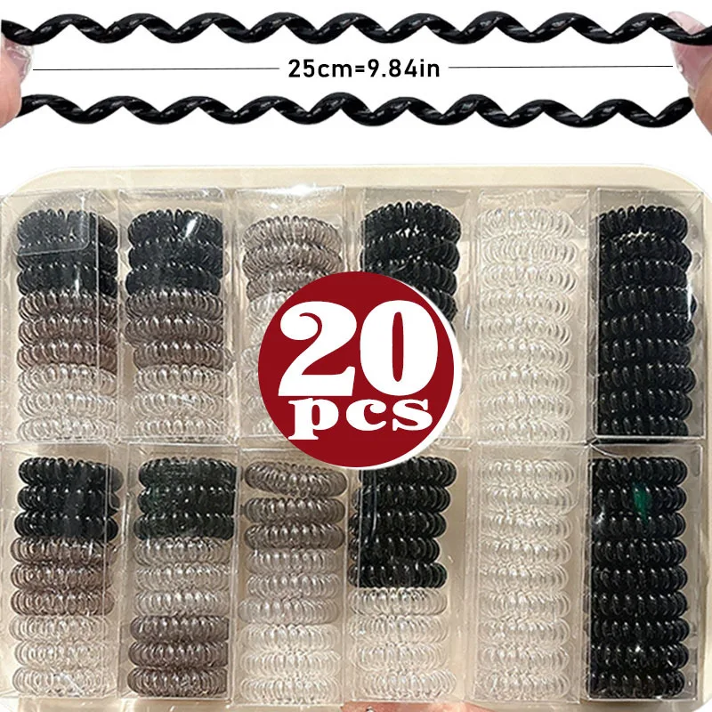 Spiral No-Crease Hair Ties - Strong Hold Ponytail Holders for All Hair Types (1/20 Pack)