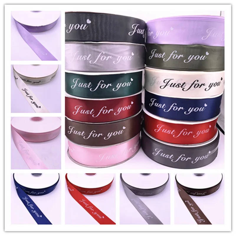 Printed Polyester Ribbons 5yards 10 20 25 38mm "just for you" for Wedding Christmas Party Decorations DIY Bow Craft Ribbons-ribbon decoration,ribbon supplies,christmas ribbon,polyester ribbon,wrapping ribbon