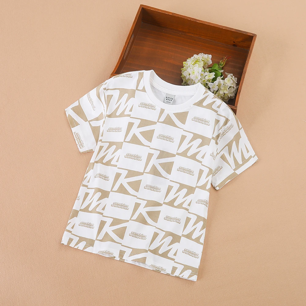 

Boys Summer Cotton Fashion Short Sleeve T-shirts 2023 New Arrival Children Tops Clothes for 5-12 Years Kids